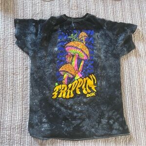 DGK Black Tie-Dye Tee with Neon Mushroom Graphic